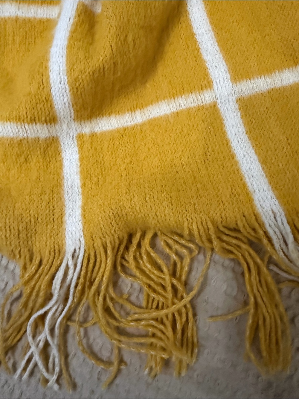 Mustard Yellow Windowpane Knit Throw scarf - Picture 2 of 4